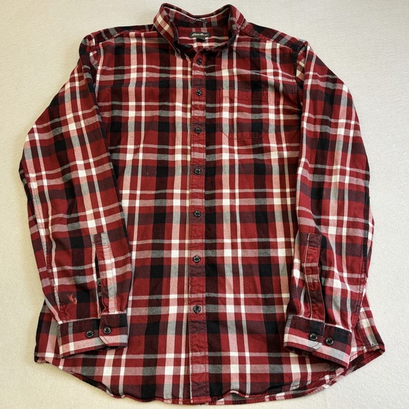Vtg Eddie Baur Shirt Mens Large Tall Red Plaid Button Down Casual Slim Fit LS - Picture 1 of 10